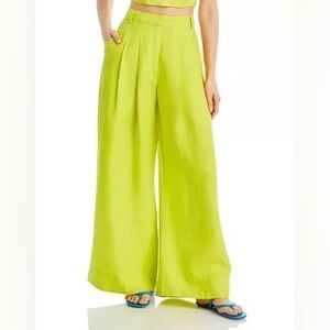 Brand New w Tags! FARM RIO Lime Green Wide-Leg Linen High Waist Pants Size S